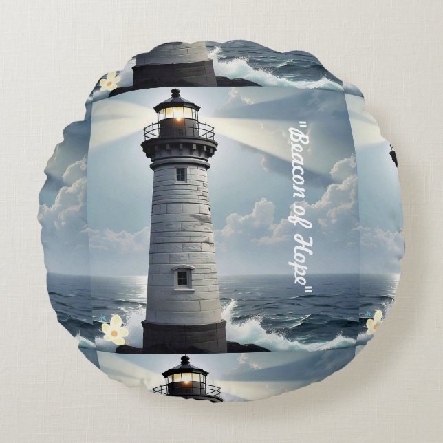 "Lighthouse Sanctuary" Round Cushion (Front)