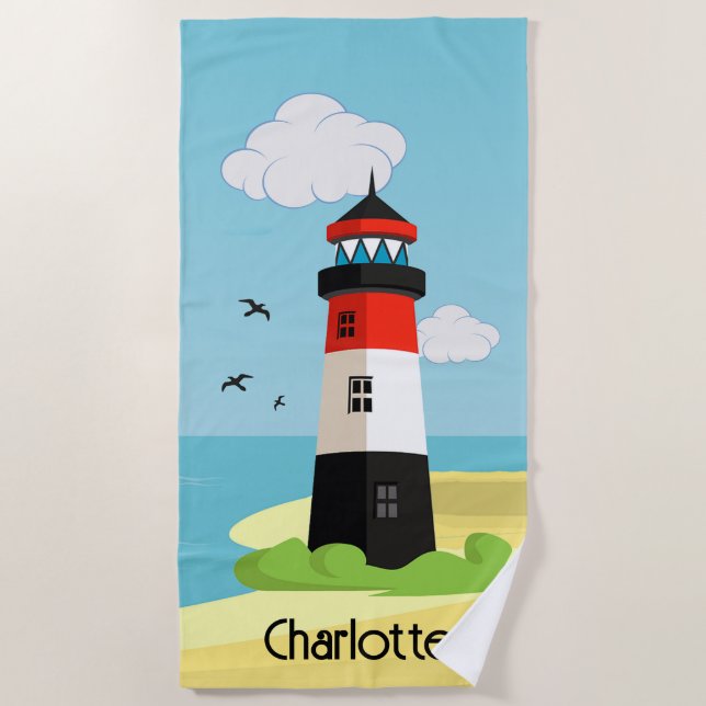 Lighthouse Scene Design Beach Towel (Front)