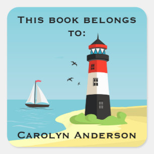 Lighthouse Scene Design Bookplate Sticker