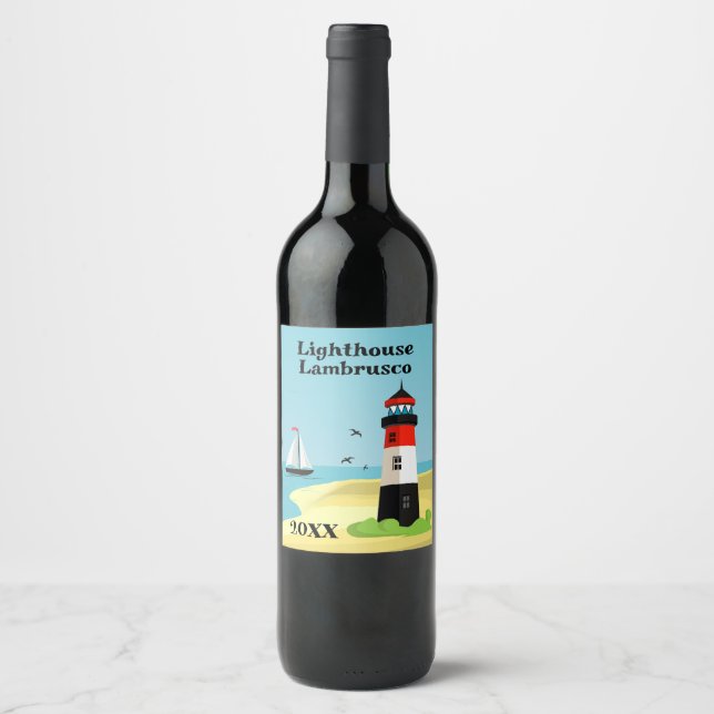 Lighthouse Scene Design Wine Label (Front)