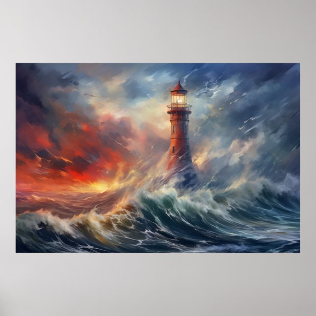 Lighthouse Seacoast Serene Landscape Poster (Front)