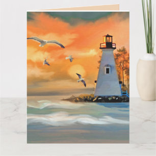 LIGHTHOUSE SEASIDE ART BIRTHDAY Greeting Card
