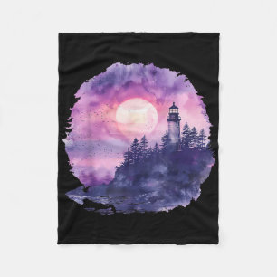 Lighthouse Seaside House Sailing Sea Beach Boating Fleece Blanket