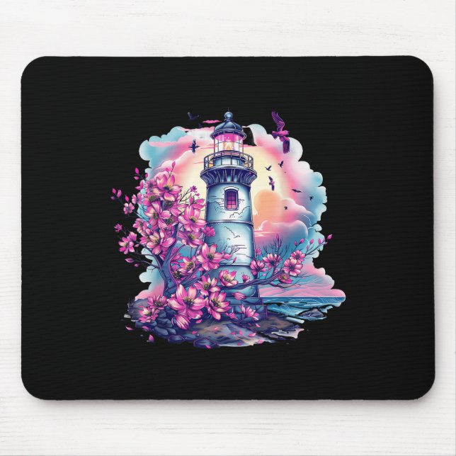 Lighthouse Seaside House Sailing Sea Beach Boating Mouse Pad (Front)