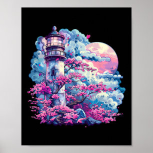 Lighthouse Seaside House Sailing Sea Beach Boating Poster