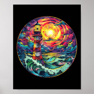 Lighthouse Seaside House Sailing Sea Beach Boating Poster