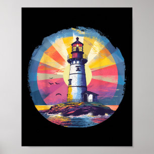 Lighthouse Seaside House Sailing Sea Beach Boating Poster