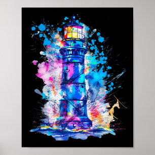 Lighthouse Seaside House Sailing Sea Beach Boating Poster