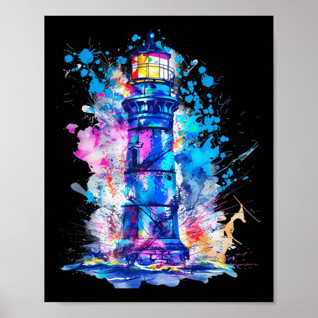 Lighthouse Seaside House Sailing Sea Beach Boating Poster (Front)
