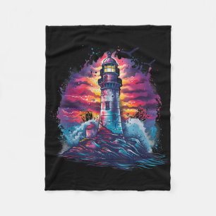 Lighthouse Seaside House Sailing Sea Boating Light Fleece Blanket