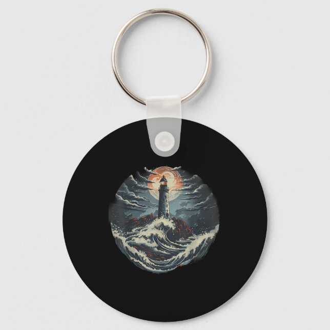 Lighthouse Seaside House Sailing Sea Boating Light Key Ring (Front)