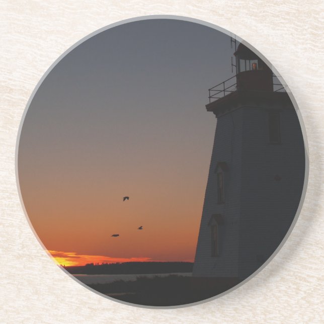 Lighthouse Series---Sunset behind a lighthouse Coaster (Front)