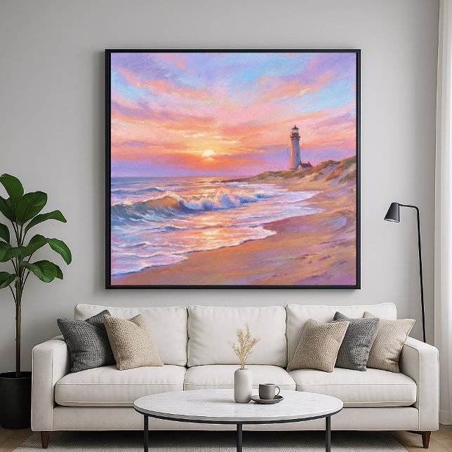 Lighthouse Shore Sunset - Pastel Painting Style Poster (Creator Uploaded)