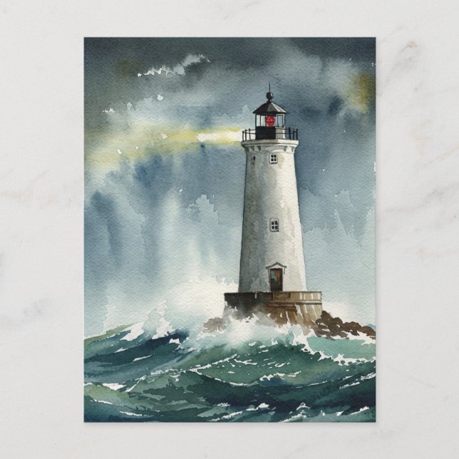 Lighthouse Storm Ocean Postcard (Front)