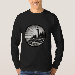 Lighthouse Summer Sunset Sailboat Sail Art Sea Oce T-Shirt