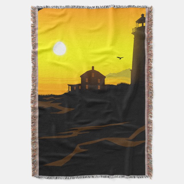 Lighthouse Sundown Throw Blanket (Front Vertical)