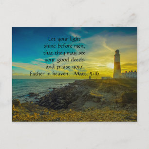 Lighthouse Sunset Christian Bible Verse Postcard