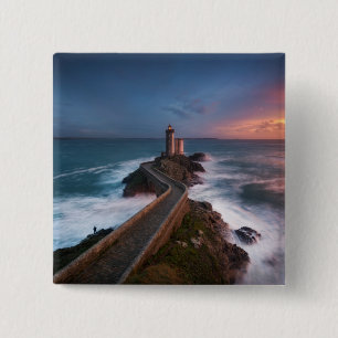 Lighthouse Sunset Plouzané Finistère, Brittany 15 Cm Square Badge