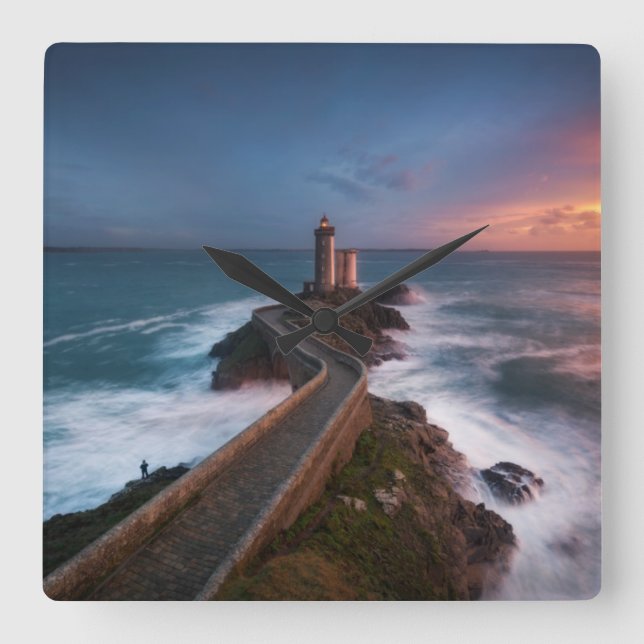 Lighthouse Sunset Plouzané | Finistère, Brittany Square Wall Clock (Front)