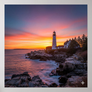Lighthouse Sunset Poster