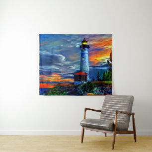 Lighthouse Sunset Tapestry