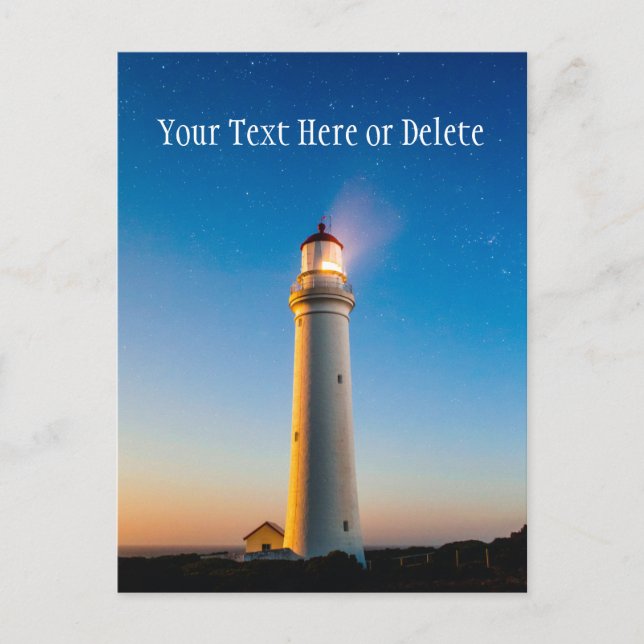 Lighthouse Sunset Under Starry Blue Twilight Sky Postcard (Front)