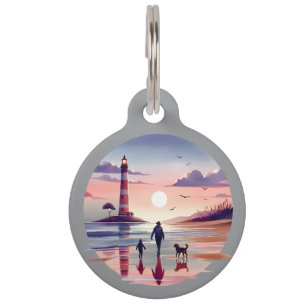 Lighthouse Sunset Walk Coastal Scene Pet Tag