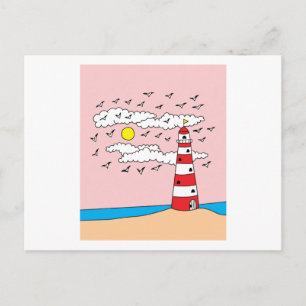 Lighthouse Surrounded By Seagull Birds Postcard