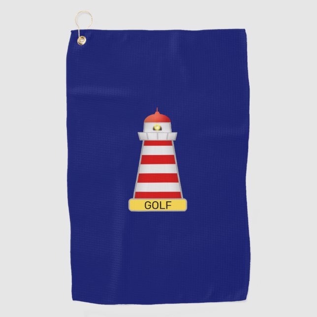 Lighthouse & Text on Navy Blue Golf Towel (Front)