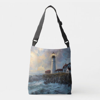 Lighthouse Textured Oil Painting Crossbody Bag