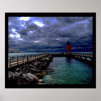 Lighthouse Under Stormy Sky Poster