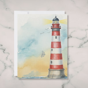 Lighthouse Watercolor Coastal Stationery Paper