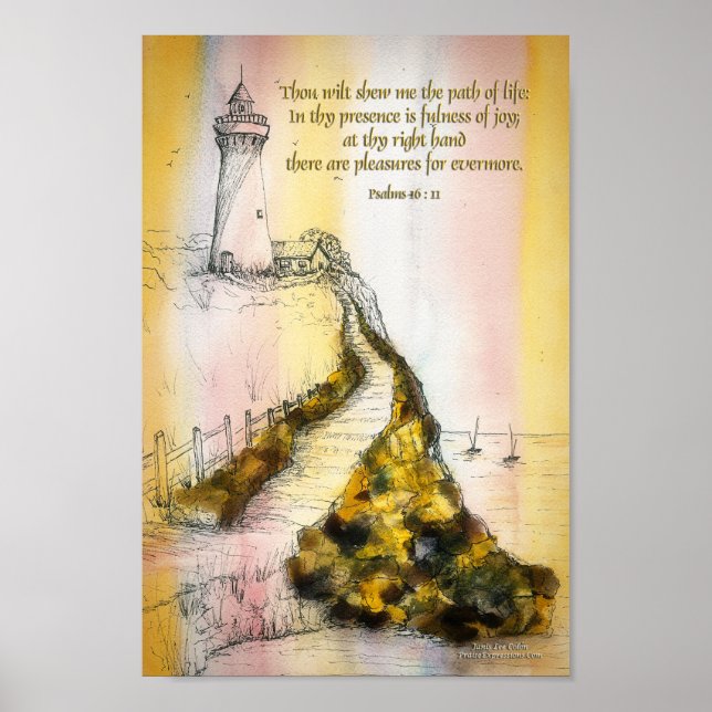 Lighthouse Watercolor Ink Psalm 16:11 Poster (Front)