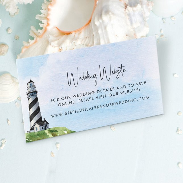 Lighthouse Watercolor Nautical Wedding Website Enclosure Card (Creator Uploaded)