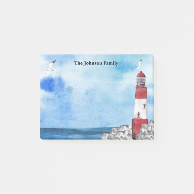 Lighthouse Watercolor Scene Art Stocking Stuffer Post-it Notes (Front)