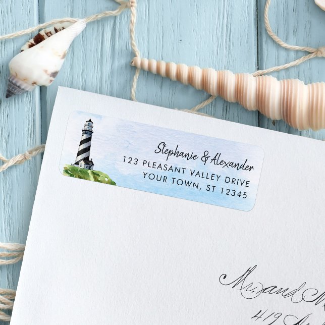 Lighthouse Watercolor Wedding Return Address Label (Creator Uploaded)