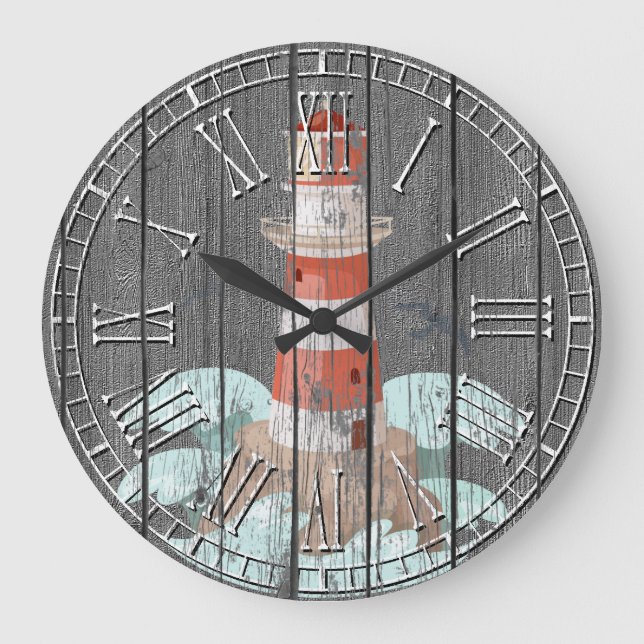 Lighthouse Weathered Pine Large Clock (Front)