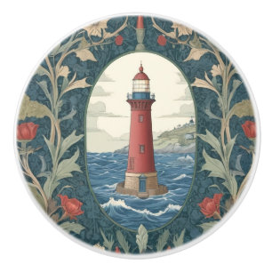 Lighthouse William Morris style ocean sea nautical Ceramic Knob
