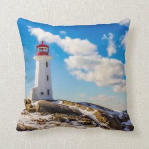 Lighthouse   Winter In Peggy'S Cove, Nova Scotia Cushion