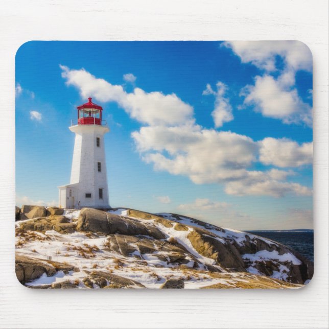 Lighthouse | Winter In Peggy'S Cove, Nova Scotia Mouse Pad (Front)