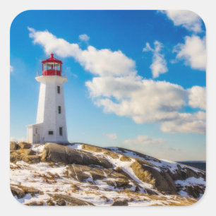 Lighthouse   Winter In Peggy'S Cove, Nova Scotia Square Sticker