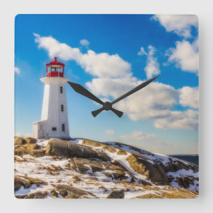 Lighthouse   Winter In Peggy'S Cove, Nova Scotia Square Wall Clock