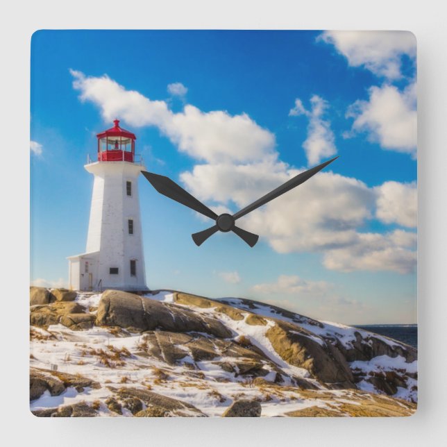 Lighthouse | Winter In Peggy'S Cove, Nova Scotia Square Wall Clock (Front)