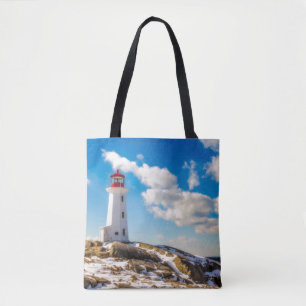 Lighthouse   Winter In Peggy'S Cove, Nova Scotia Tote Bag