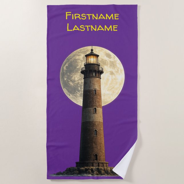 Lighthouse with a full moon beach towel (Front)