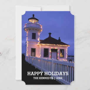 Lighthouse with Christmas Lights Holiday Card
