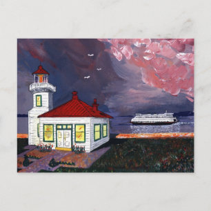 Lighthouse with Ferry Postcard