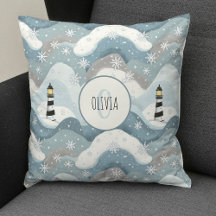 Lighthouse with Icy Waves Winter Nautical Monogram