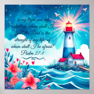 Lighthouse with Psalm 27:1, Inspirational Poster
