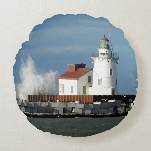 Lighthouse with Wave Round Pillow (Front)